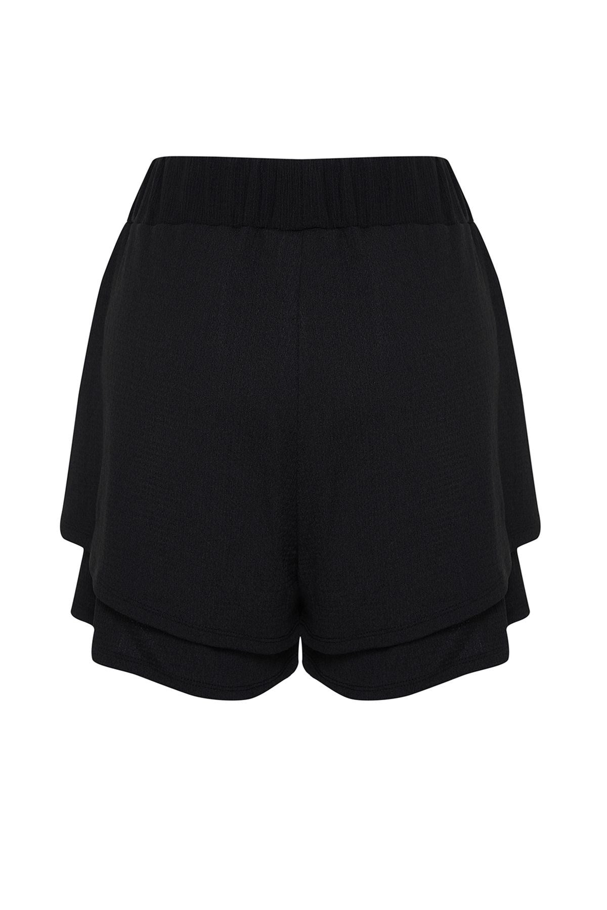 Black High Waist Ruffy/textured Double Layer Knitted Shorts Twoss24sr00140