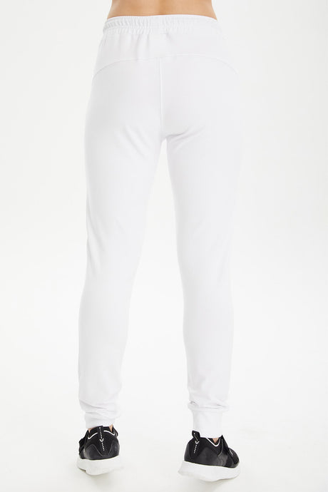 Women's White Ribbed Cotton Pockets Solid Color Casual And Sports Sweatpants 0807 Tb23wl05s0807-1