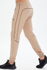 Men's Beige Woven Ribbed Leg Straight Zipper Pocket Sport&casual Sweatpants 0787 Tb23ml05s0787-1