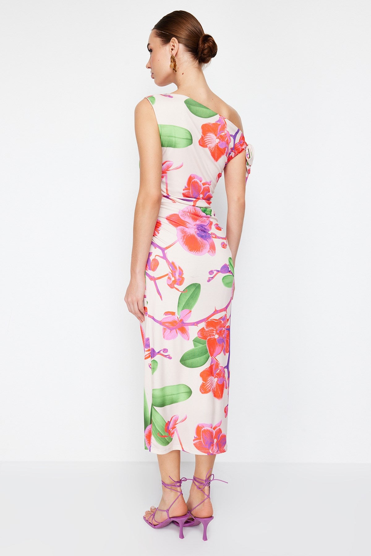 Limited Edition Multicolor Flower Printed Knitted Maxi Flexible Pencil Dress Twoss24el00563