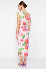 Limited Edition Multicolor Flower Printed Knitted Maxi Flexible Pencil Dress Twoss24el00563