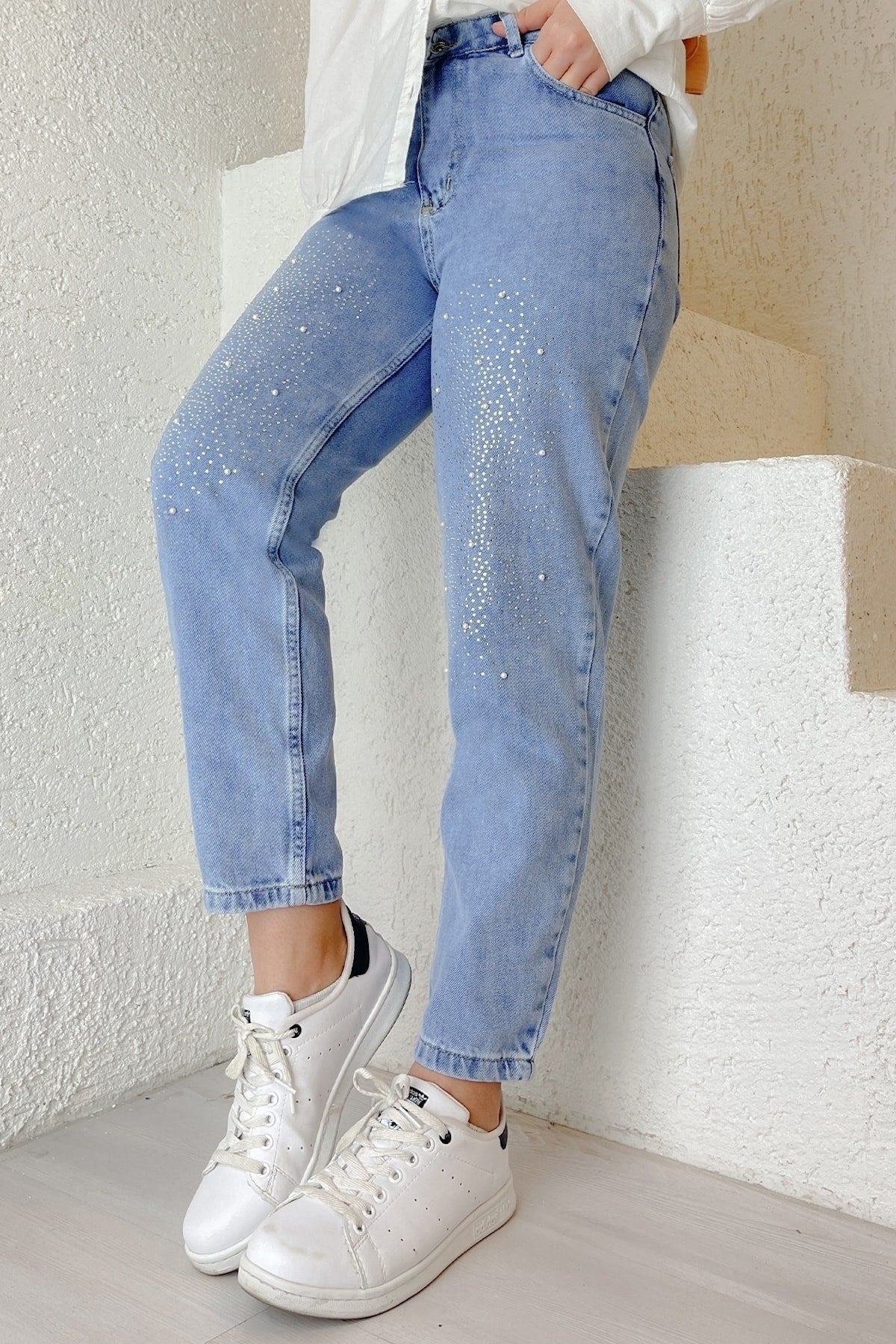 Bead Detailed Jeans - Ice Blue Ms00or73832