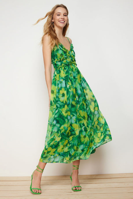 Ecru Ruffle Detailed A Cut/bell Shape Maxi Lined Woven Dress Twoss23el02013