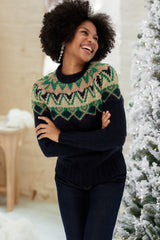 Dark Navy Oversize Christmas Pattern Glitter Knitwear Sweater Twoaw23kz01580