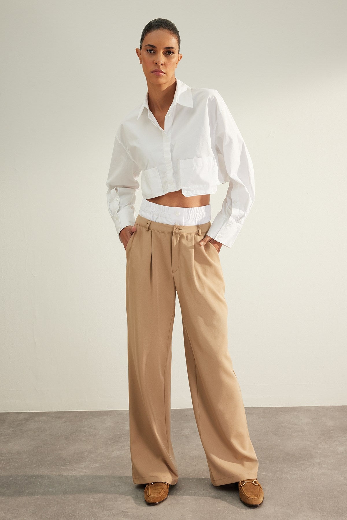 Mink Premium Quality Double Belt Detailed Wide Leg/wide Leg Woven Pants Twoaw24pl00187