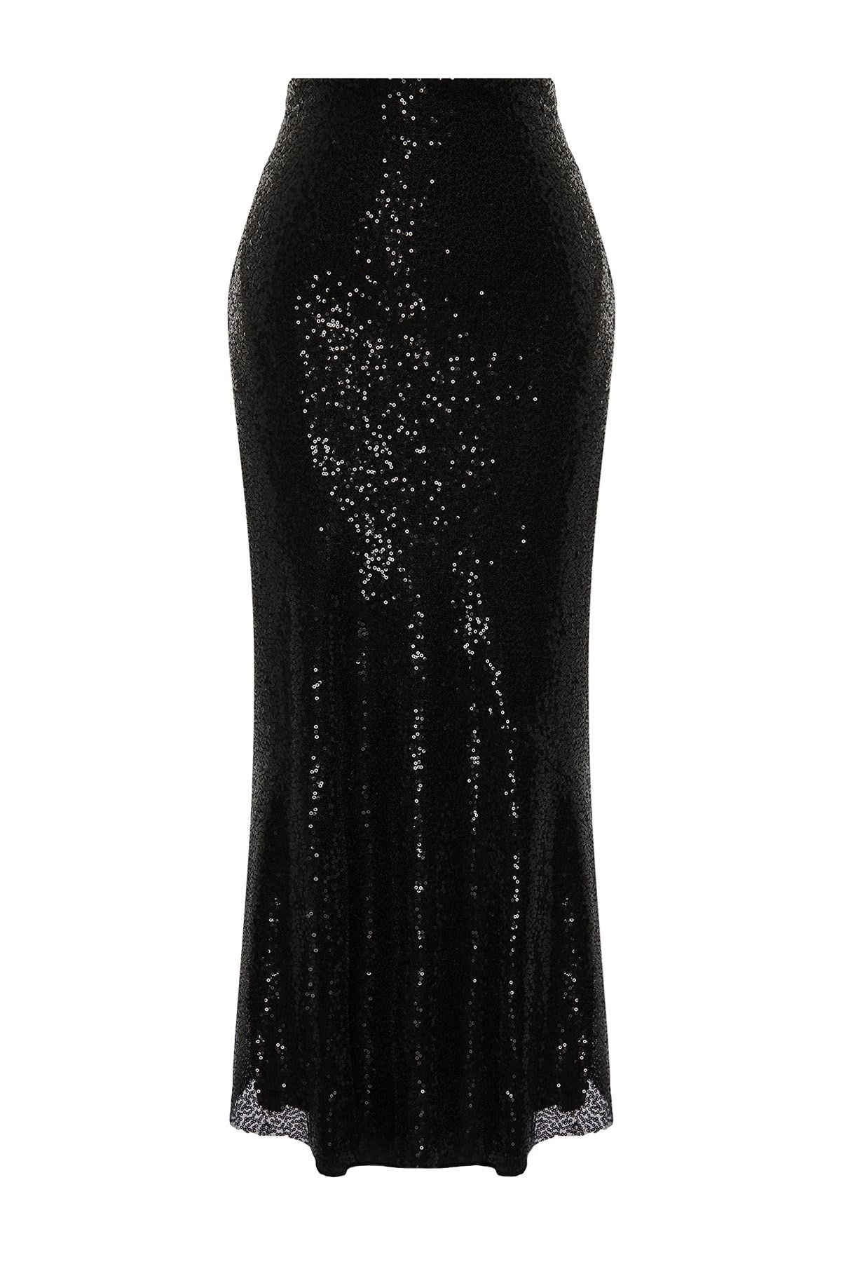 Black Sequin Long Woven Skirt Tprss24et00011