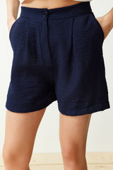 Navy Blue Pocket Regular Pattern Woven Shorts Twoss24sr00032