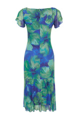 Blue Floral Square Neckline Midi A Cut/bell Form Knitted Midi Dress Twoss24el00876