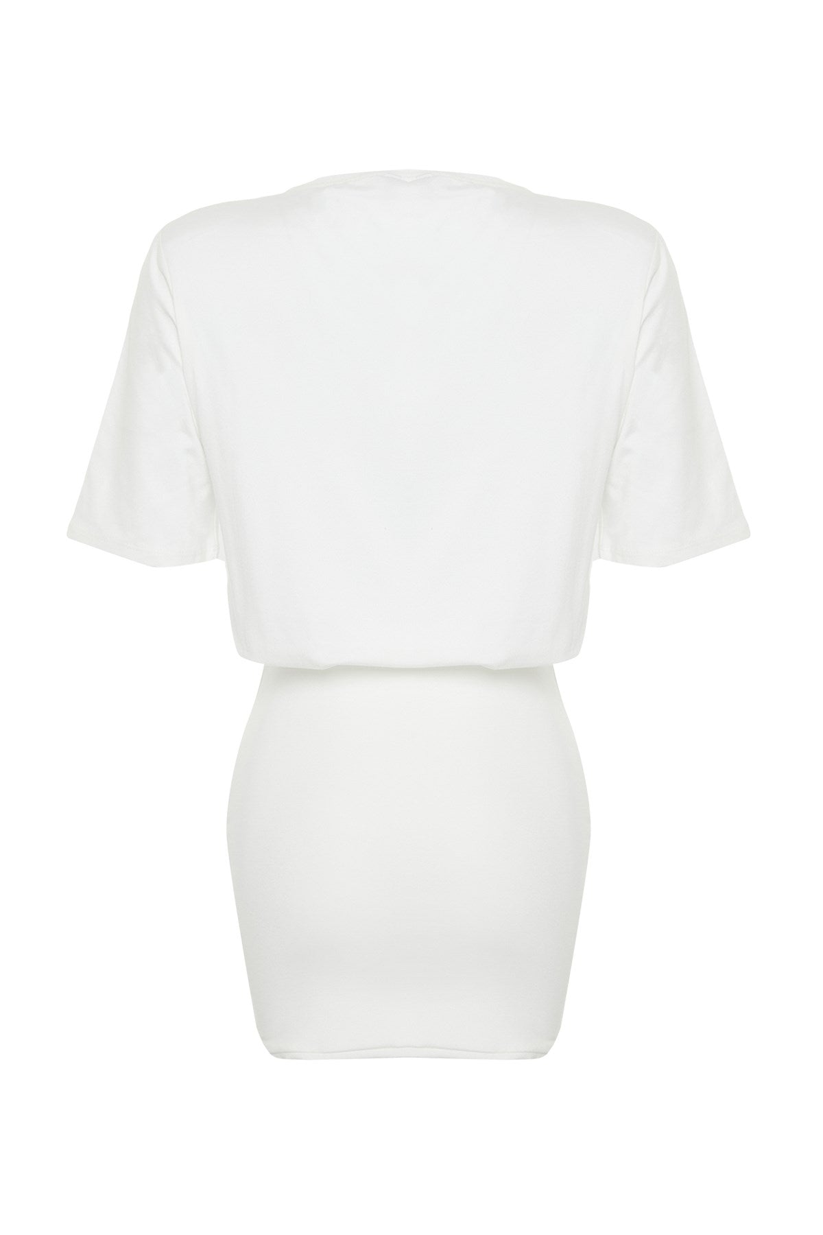 White Soft Fabric Fitted/body Fit Short Sleeve Flexible Knitted Mini Pencil Dress Twoss24el00756