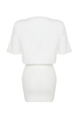 White Soft Fabric Fitted/body Fit Short Sleeve Flexible Knitted Mini Pencil Dress Twoss24el00756