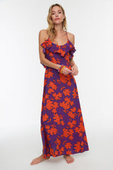 Floral Print Maxi Woven Ruffle Beach Dress Tbess19wy0004