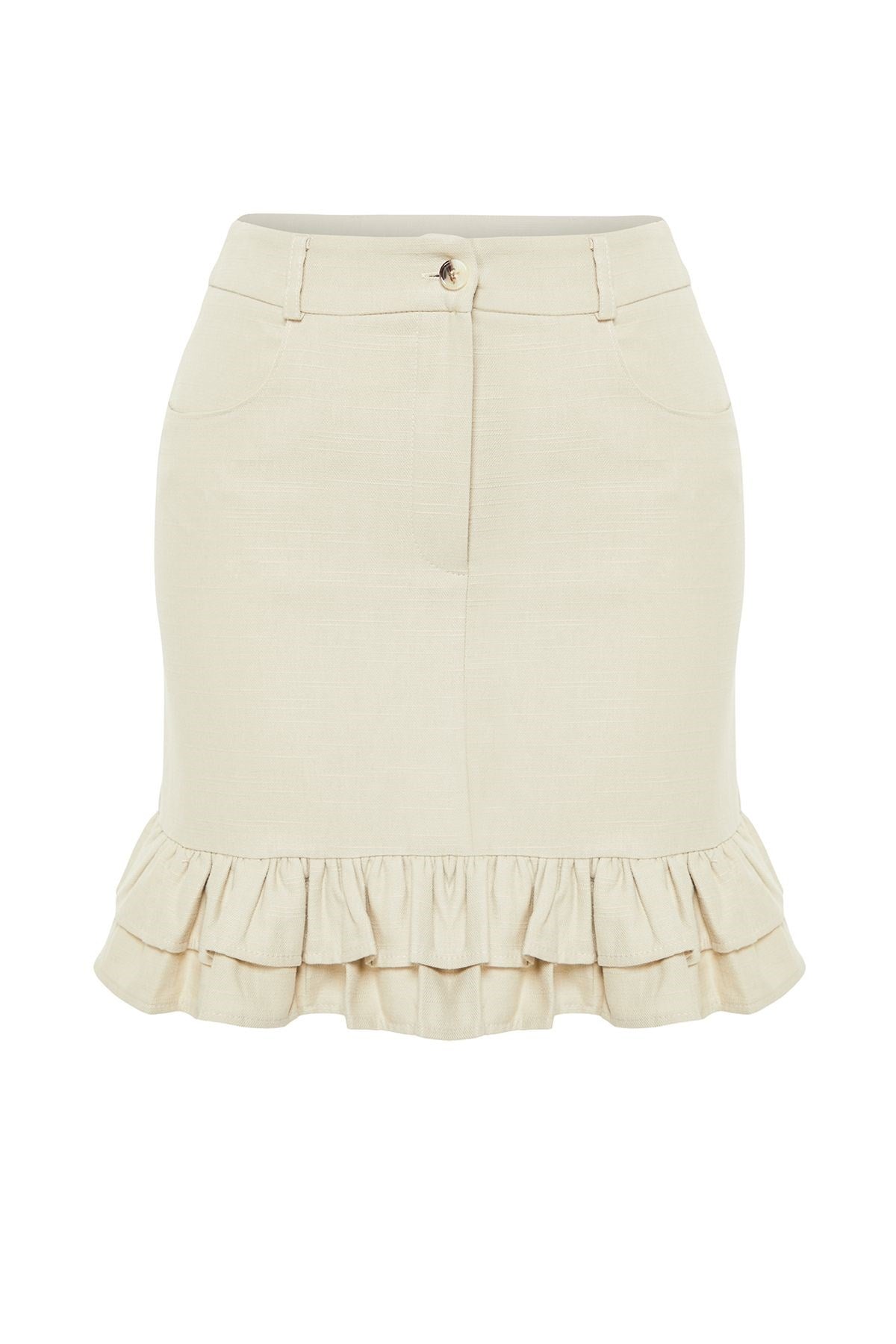 Beige Skirt Ruffle Mini Size Woven Linen Look Skirt Twoss24et00102