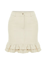 Beige Skirt Ruffle Mini Size Woven Linen Look Skirt Twoss24et00102