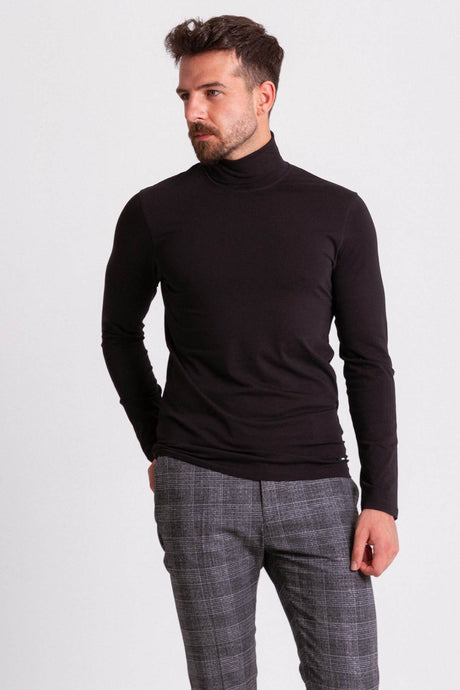 Solid Anthracite Color Slim Fit Long Sleeve Full Turtleneck Men's Combed 36678.21k