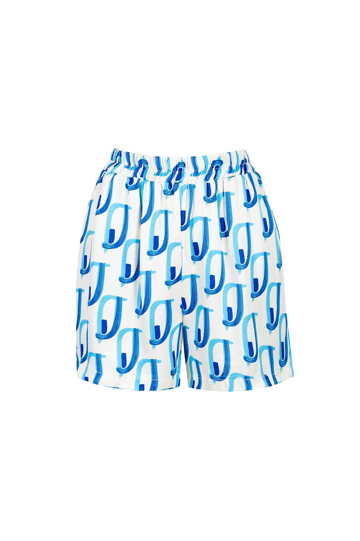 Women's Coffee Ecru Waist Printed Shorts With Elastic Pockets Lg-oz250-srt