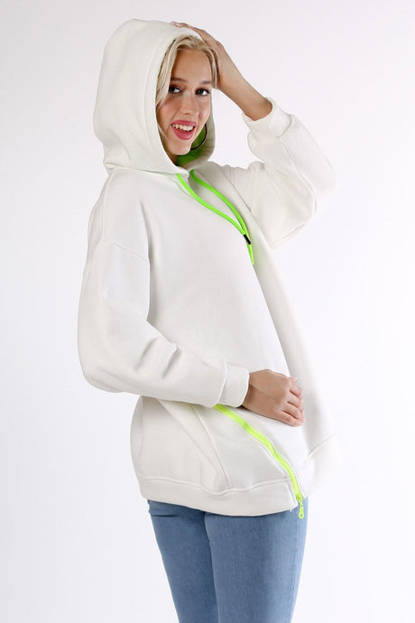 White Hooded Long Sleeve Zipper Knitted Sweatshirt M10010700sw99086