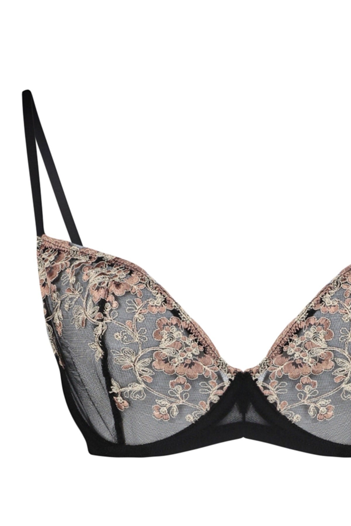 Black Embroidered Balconette Lace Bra Tbbaw23cw00009