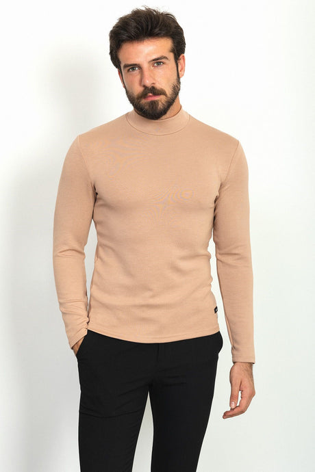 Plain Anthracite Color Slim Fit Half Turtleneck Long Sleeve Men's T-shirt 36761.22k