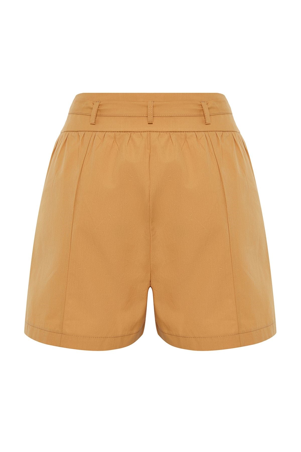 Mustard Lacing Detailed Cotton Woven Shorts Twoss24sr00065