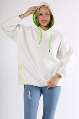 White Hooded Long Sleeve Zipper Knitted Sweatshirt M10010700sw99086