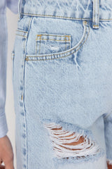 Blue Ripped High Waist Denim Shorts Twoss24sr00132