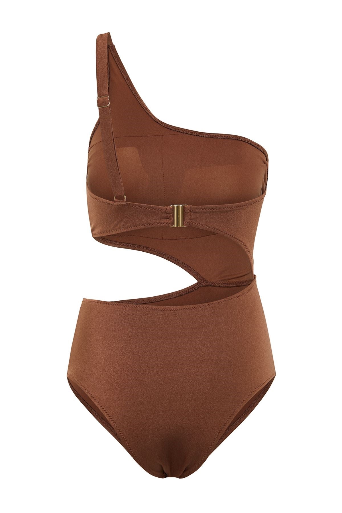 Brown One Shoulder Accessorized Regular Swimsuit Tbess24my00004