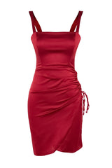 Burgundy Ruffle Satin Elegant Evening Dress Tprss21el2287