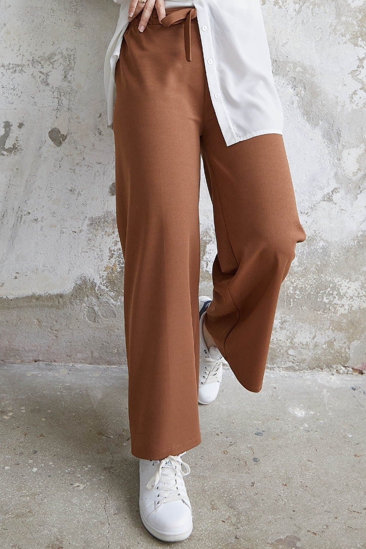 Loose Scuba Pants With Waist Belt - Stone Ms00mb00809