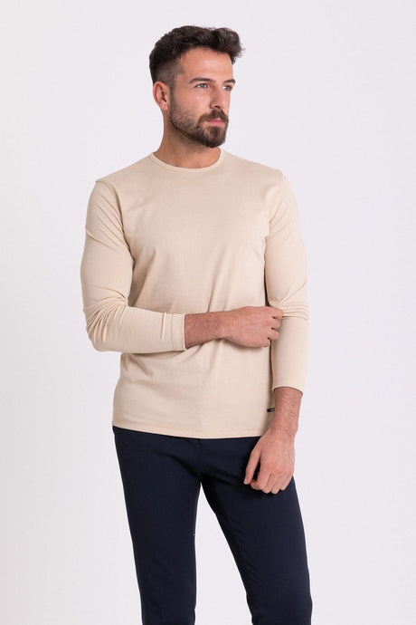 Flat Tile Color Slim Fit Long Sleeve Crew Neck Men's T-shirt 36671.21k