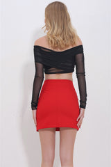 Women's Black Side Zipper Detachable Rose Accessory Skirt Alc-x11381