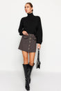 Brown Tweed Fabric Pocket And Button Detail Plaid Pattern Mini Woven Skirt Twoaw24et00220