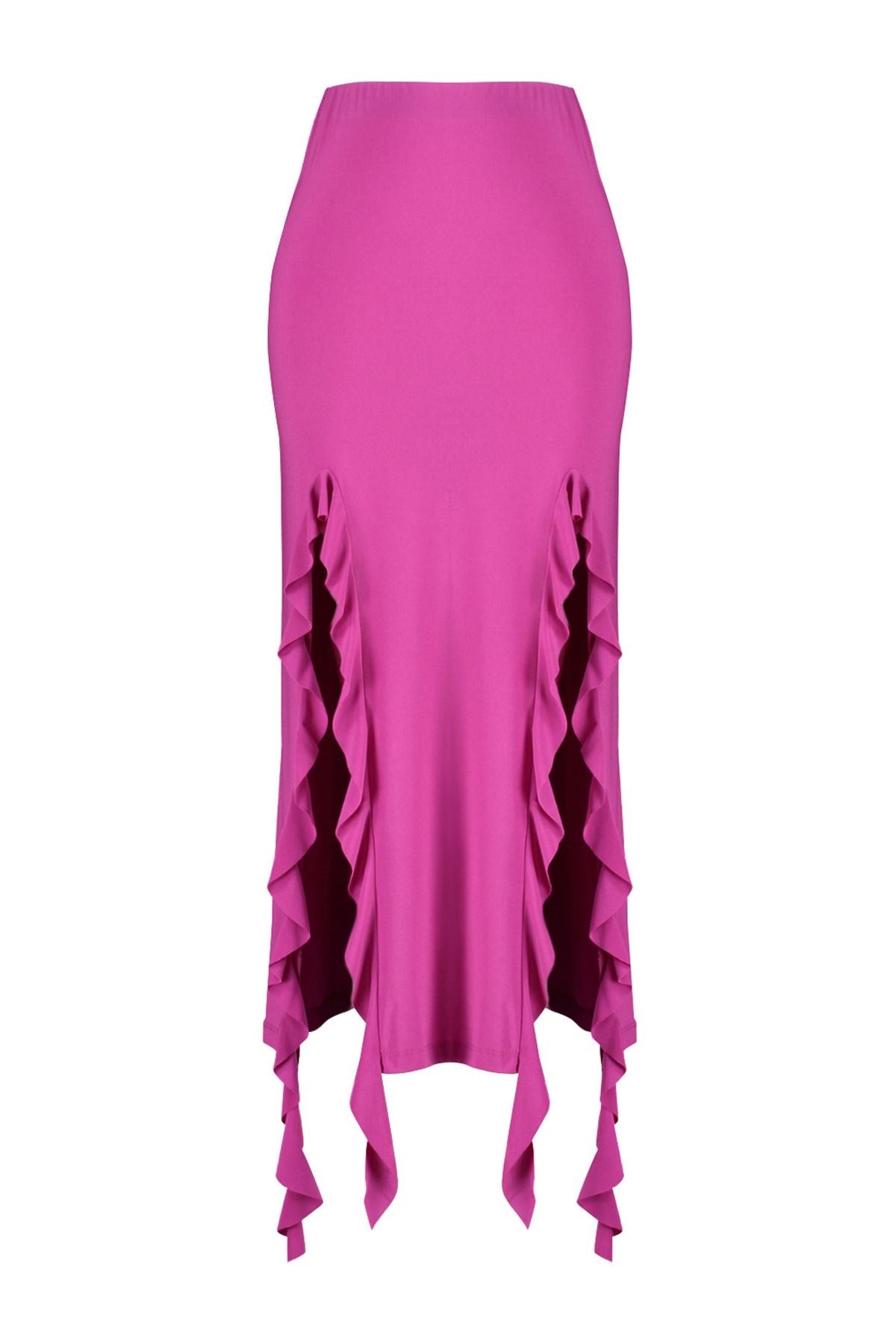 Fuchsia Slit And Ruffle Detail Maxi Skirt Twoss24et00066