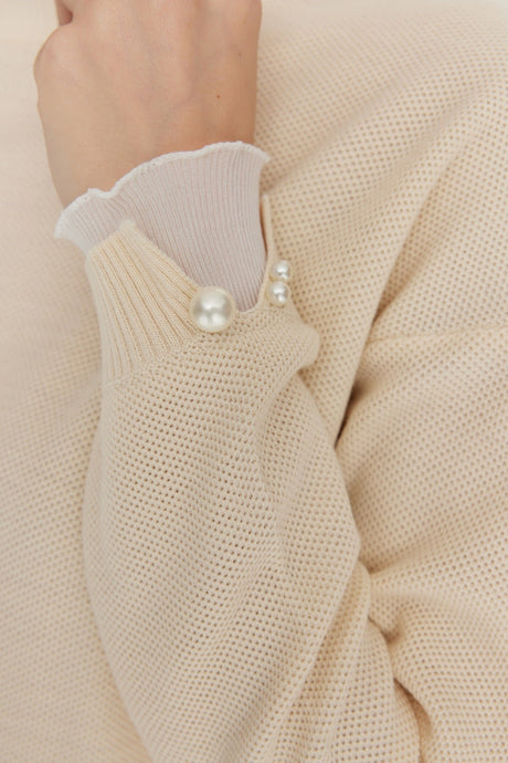 Pink Sleeve Pearl Detailed Knitwear Sweater Tctaw23ak00027