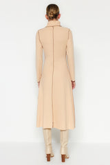 Camel Karyoka Stitched A-cut/bell Form Thessaloniki/knitwear Look Midi Knit Dress Twoaw24el00333