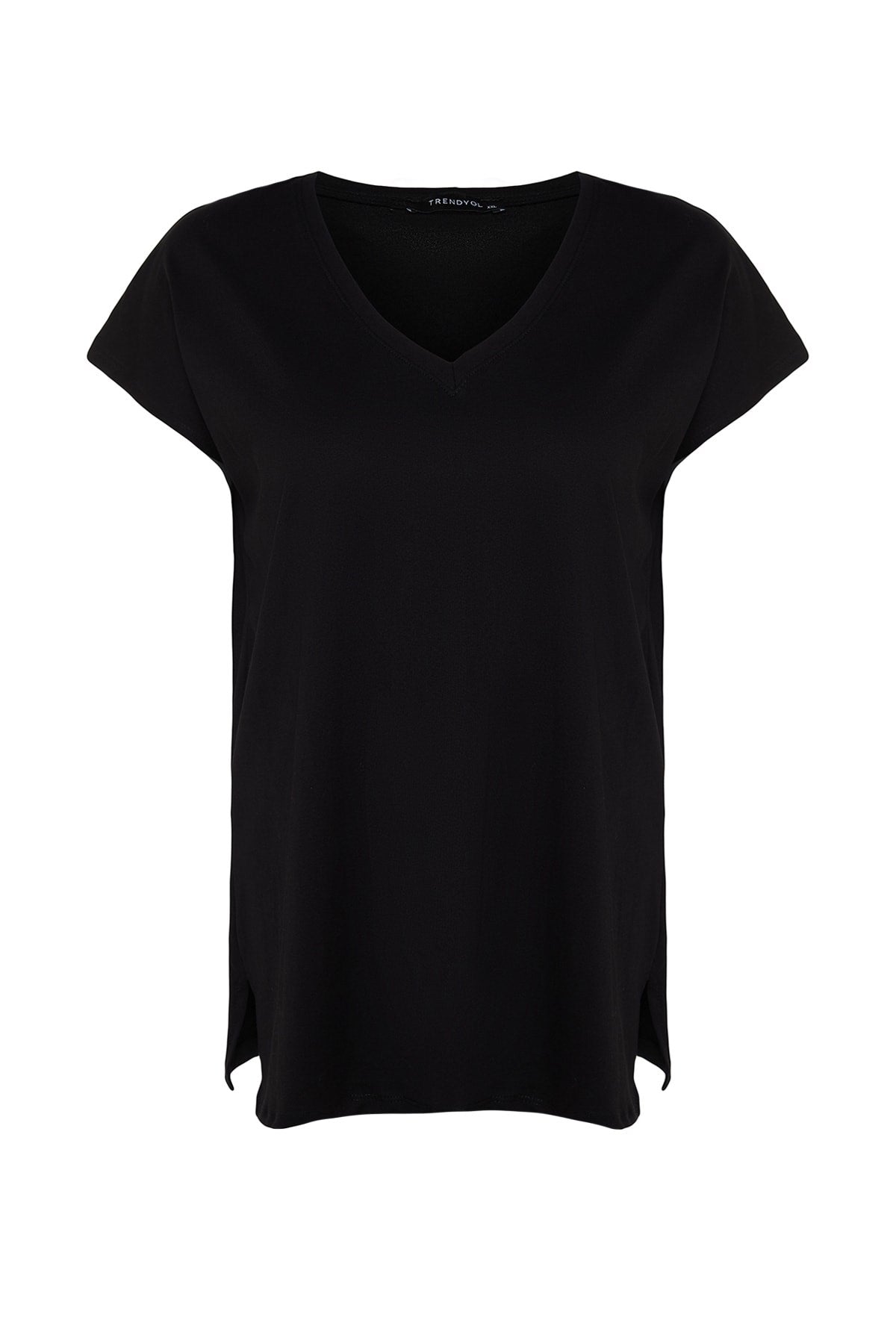 Black Boyfriend Knitted V Neck Slit T-shirt Tbbss22bf0036