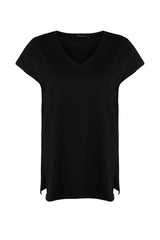 Black Boyfriend Knitted V Neck Slit T-shirt Tbbss22bf0036