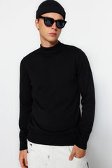 Black Mens Slim Fit Half Turtleneck 100% Cotton Basic Sweater Tmnaw22kz1293