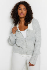 Indigo Ribbed Collar Detail Buttoned Knit Cardigan Tbbaw23av00084