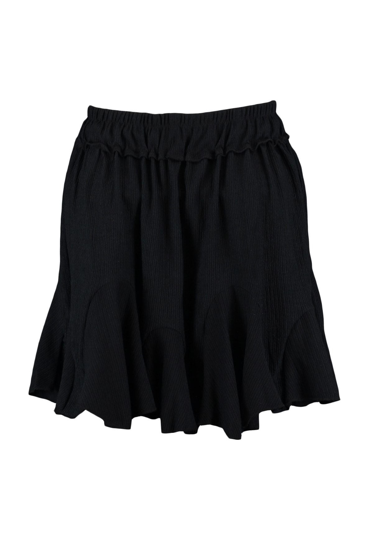 Black Skirt Ruffle Regular Waist Mini Knitted Skirt Twoss21et0056