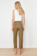 Khaki Cigarette Butt Stitched Woven Pants Twoss24pl00124