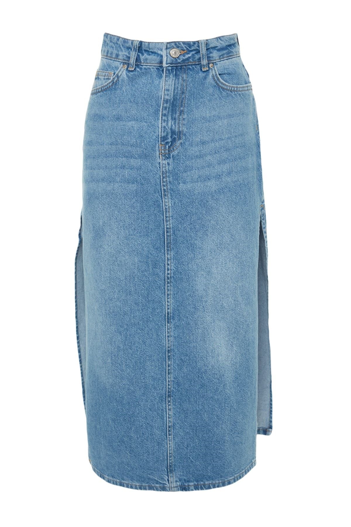 Light Blue Slit High Waist Maxi Denim Skirt Twoss23et00109