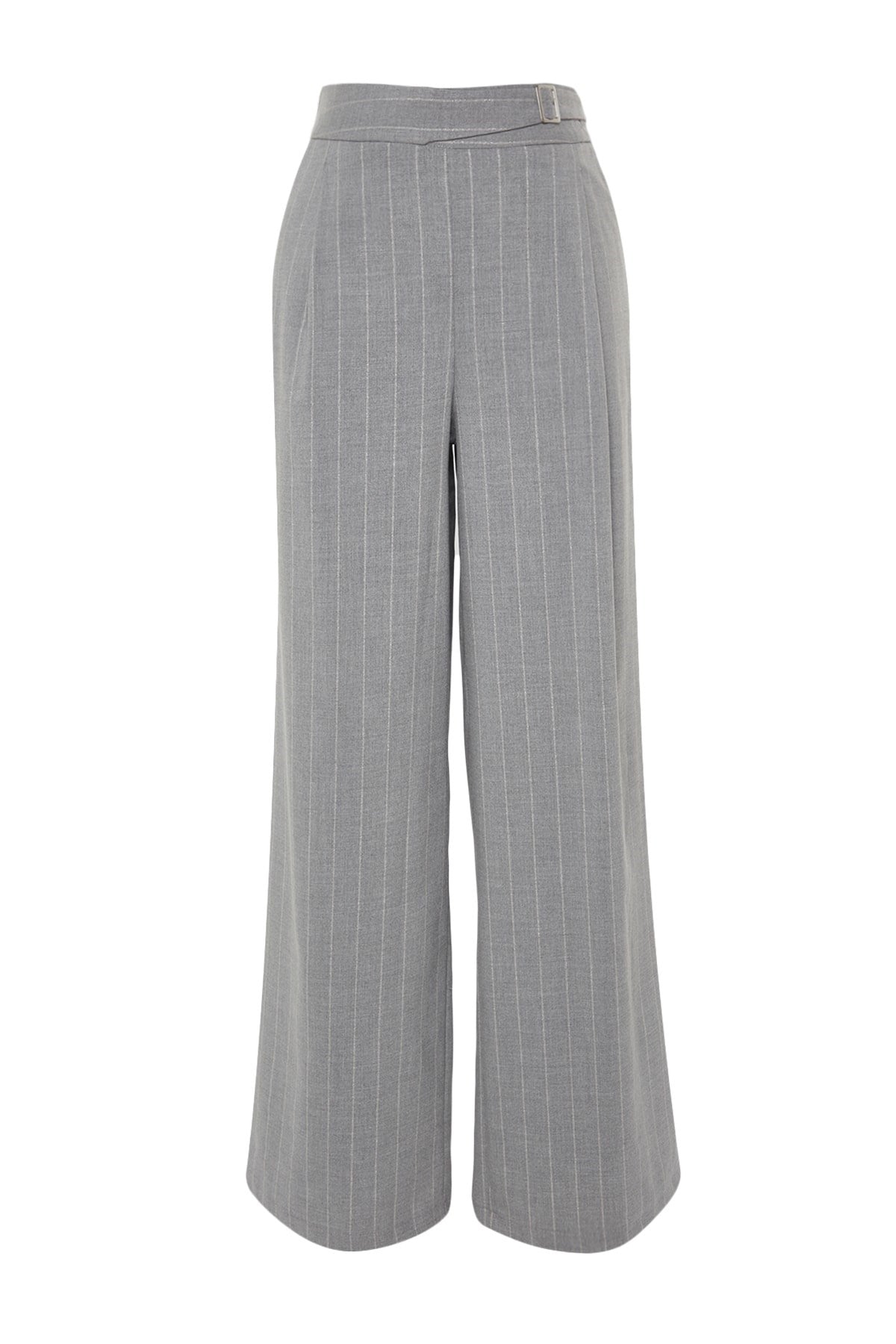 Grey Wide Leg/wide Leg Sim Detailed Woven Striped Pants Twoss23pl00223