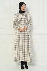 Grey Plaid Pattern Burkini White Winter Dress 5301 T22el3m5301