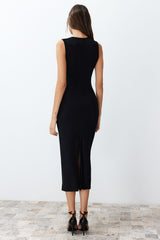 Black Body Sitting Draped Elegant Evening Dress Tprss24el00161