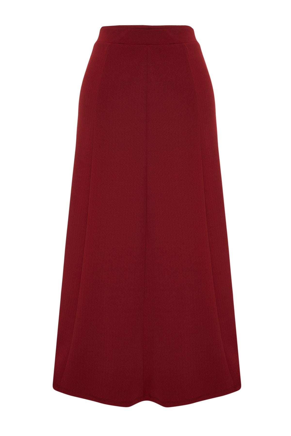 Burgundy Flared Maxi Flexible Knit Skirt Twoss24et00156