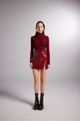 Patent Leather Mini Bria Skirt With Slit Lining Black Hlfw24-00039