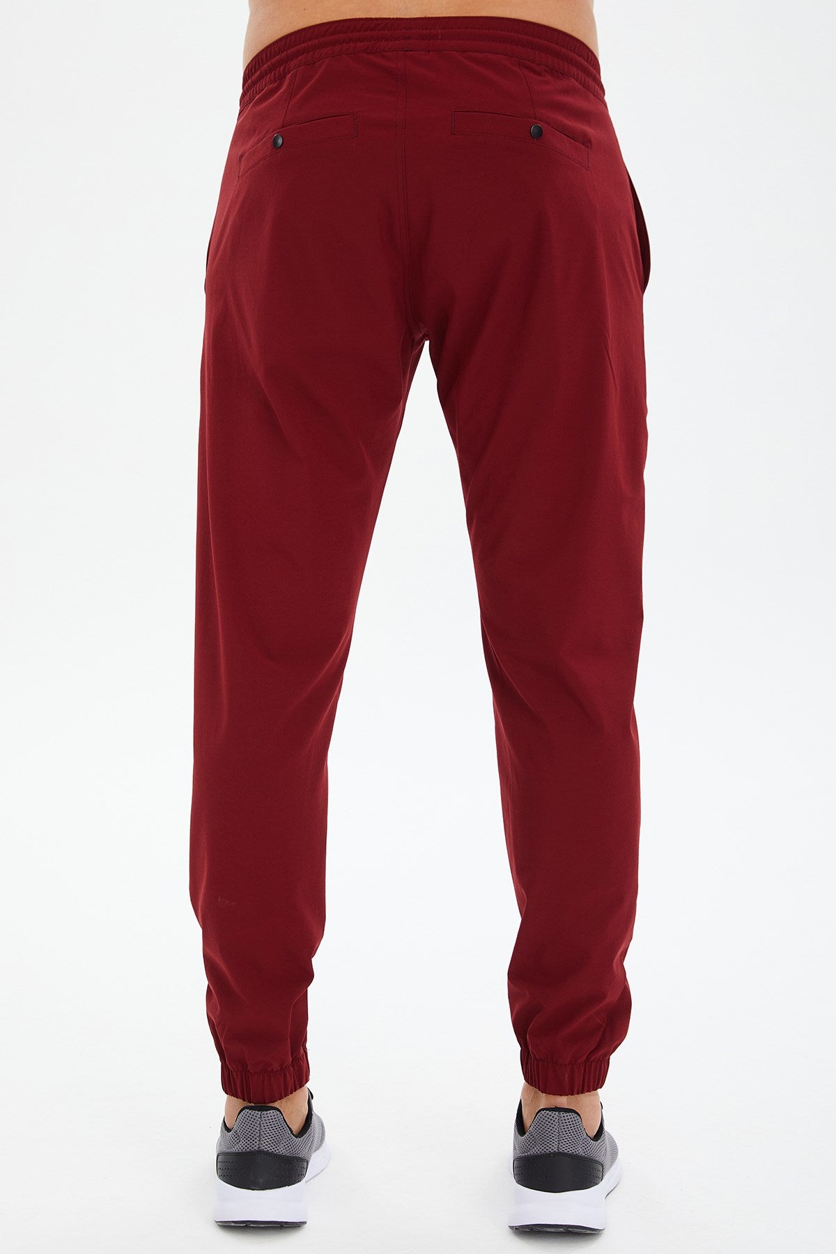 Men's Burgundy Solid Color Slim Quick Drying Rubber Leg Woven Casual And Sports Tracksuit Pants 0809