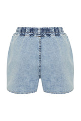 Light Blue Elasticated Waist High Waist Denim Shorts Twoss24sr00133