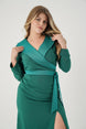 Plus Size Double Neck Front Slit Detailed Long Sleeve Dress B/7620 230440074