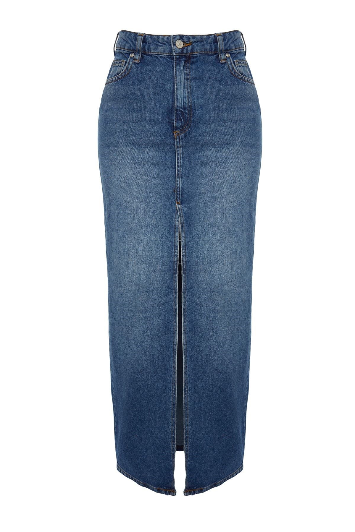 Blue Slit Maxi Denim Skirt Twoaw24et00058